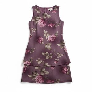 VTG 90s Sharade Nites Purple Shimmer Floral Flapper Shift Party Dress 10 L